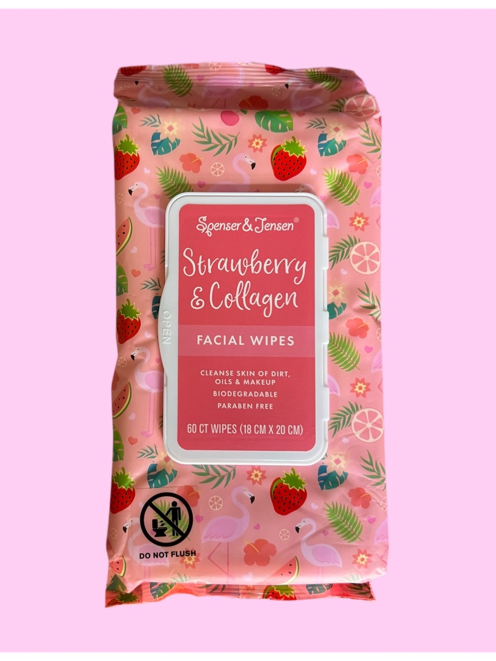 Collagen Strawberry Facial Wipes - Pink